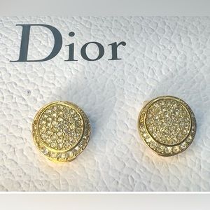 Christian Doir Round Gold-tone and Rhinestone signed clip earrings